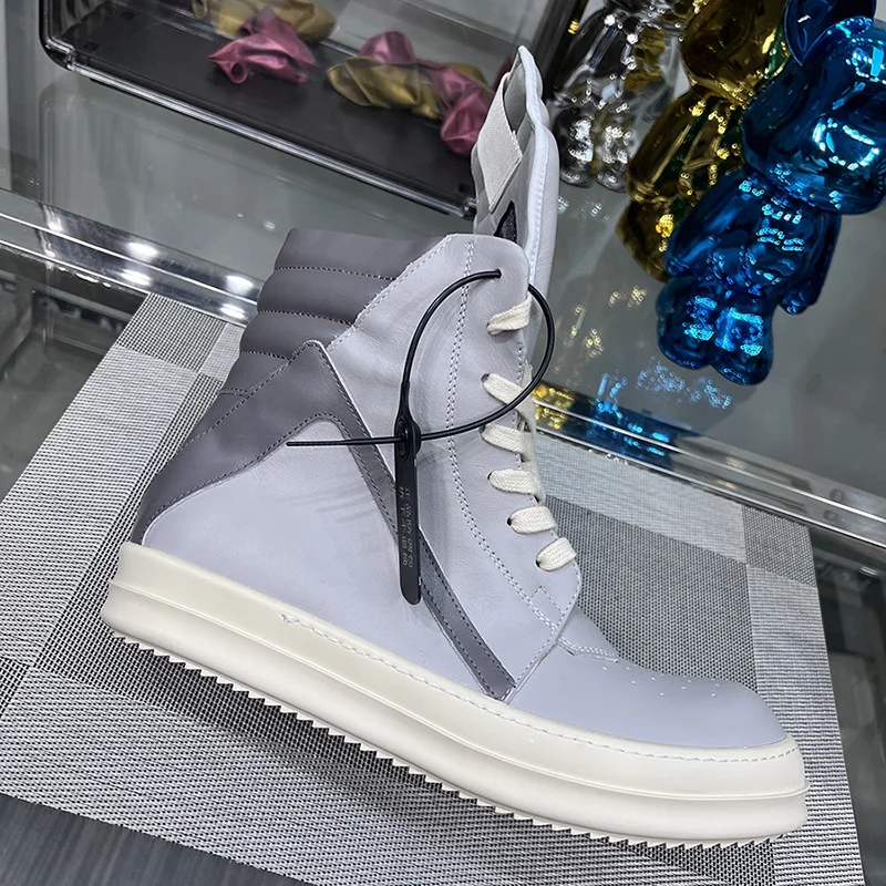 High Top Quality Luxury Trainers Men Gray Leather Ro Women Casual Shoes Geobasket Sneakers Designer Falt Ankle Boots Big Size