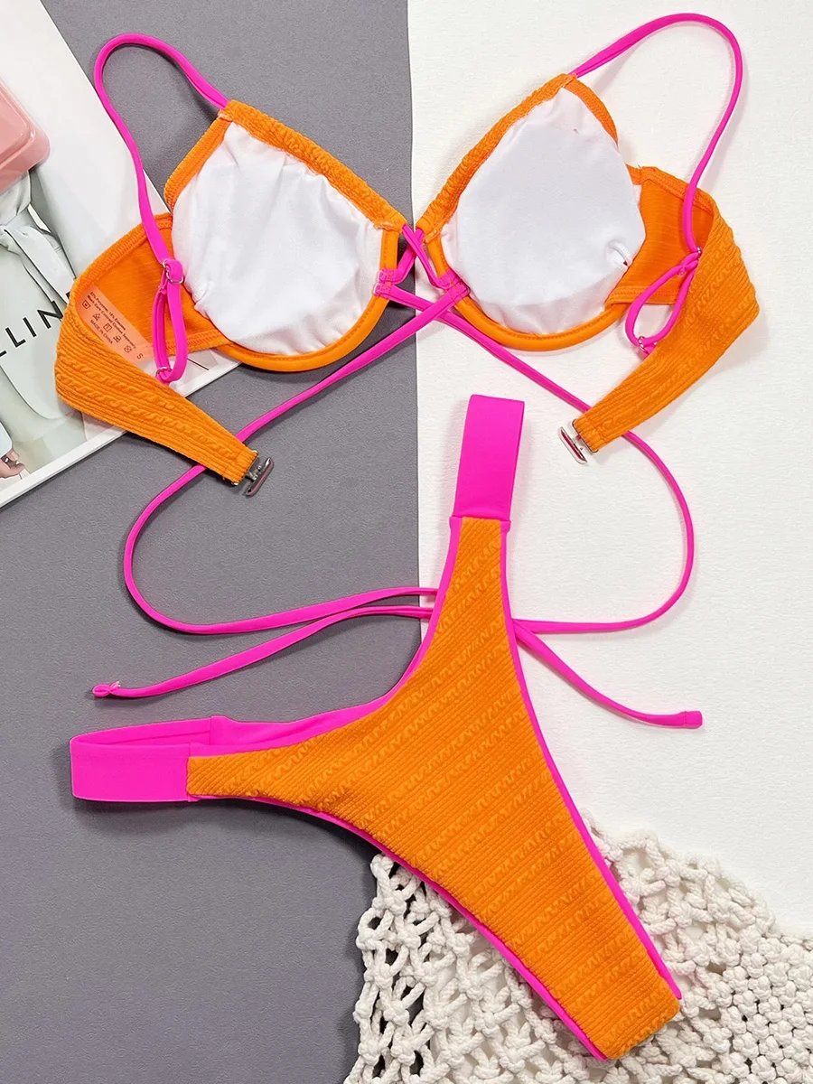 Splicing Gerimpelde Beugel Bikini Vrouwen Badmode Damesbadpak Tweedelig Bikini Set Driehoek Badpak Zwemkleding