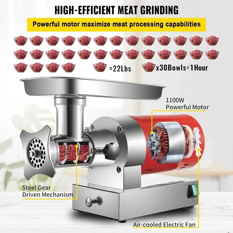 Electric Meat Grinder, 661 Lbs/Hour1100 W Meat Grinder Machine, 1.5 HP Electric Meat Mincer with 2 Grinding Plates