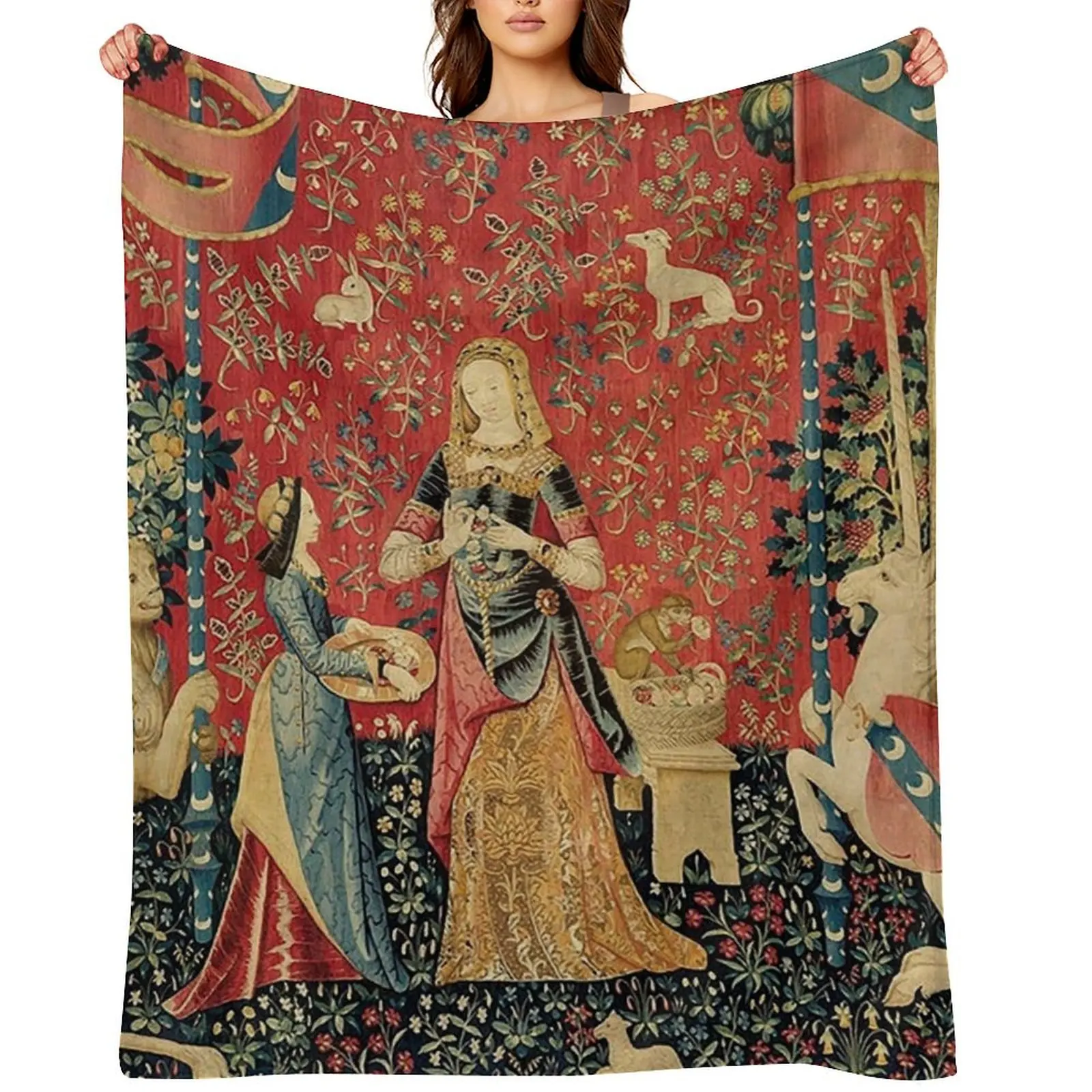 The Lady and the Unicorn: بطانية رمي Mon Seul Désir دافئة للشاطئ لفصل الشتاء لبطانيات النزهة والأريكة