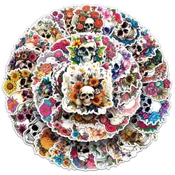 10/50pcs Punk Style Skull Flowers Stickers Aesthetic Graffiti Decals For Fidge Motorcycle Luggage PVC Waterproof Cool Sticker