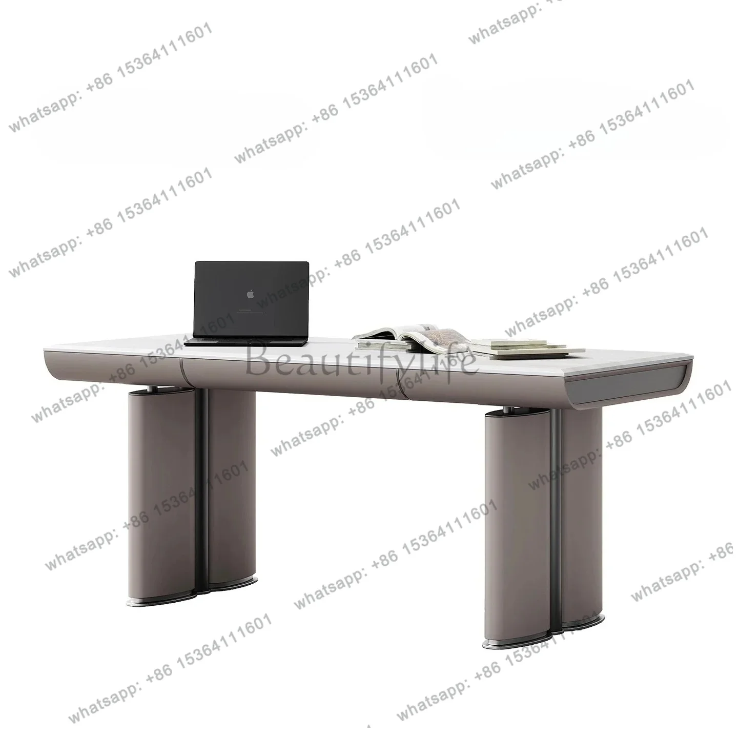 Escritorio Italiano de Lujo Ligero, Mesa de Computadora para Sala de Estar, Escritorio Personalizable de Mármol Kari Ice Jade