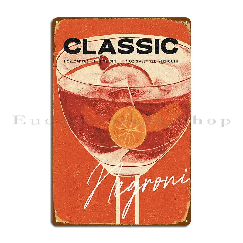 Negroni Retro Cocktail Poster Close Up Bar Prints Vintage Drinks Recipe Metal Plaque Poster Funny Cinema Print Tin Sign Poster