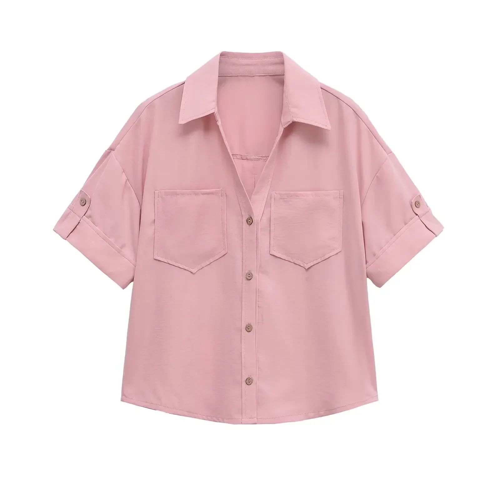 

Pop Casual Loose Short Sleeve Shirt Single Button Summer New Arrival Women's Clothing PB&ZA Wind Style Polyester Cotton Blend Po