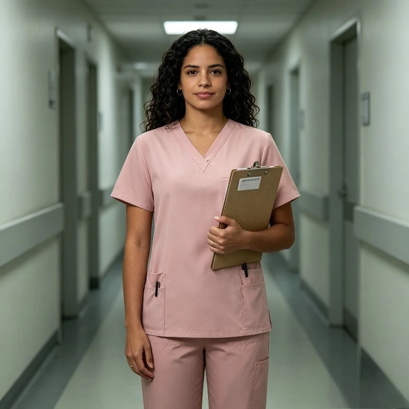 Unisex V-Neck Scrub Suit with Straight Leg Pants Short Sleeve Top with Drawstring Waist for Operating Room Nurses Doctors