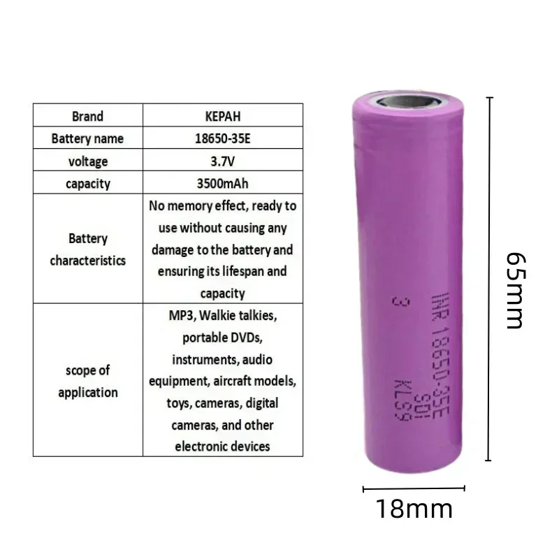 NEW KEPAH 35E original power 18650 lithium battery 3500mAh 3.7v 25A high power INR18650 for electrical tools Full capacity