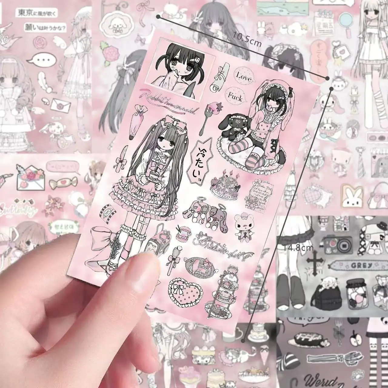 Korean Powder Mixing Lolita Film Cutting Sticker Fresh Cure Popular Anime Mobile Phone Case Collage High Beauty Fun and Simple