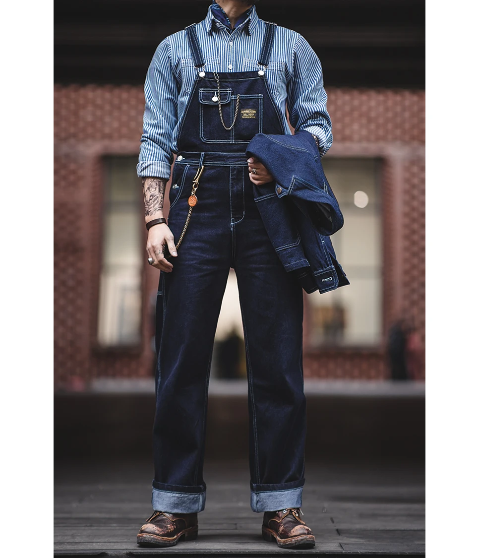 Firmranch Men/Women Denim Jeans For Men Retro Primary Overalls Amekaji Suspenders American Vintage Style Jeans Homme Original