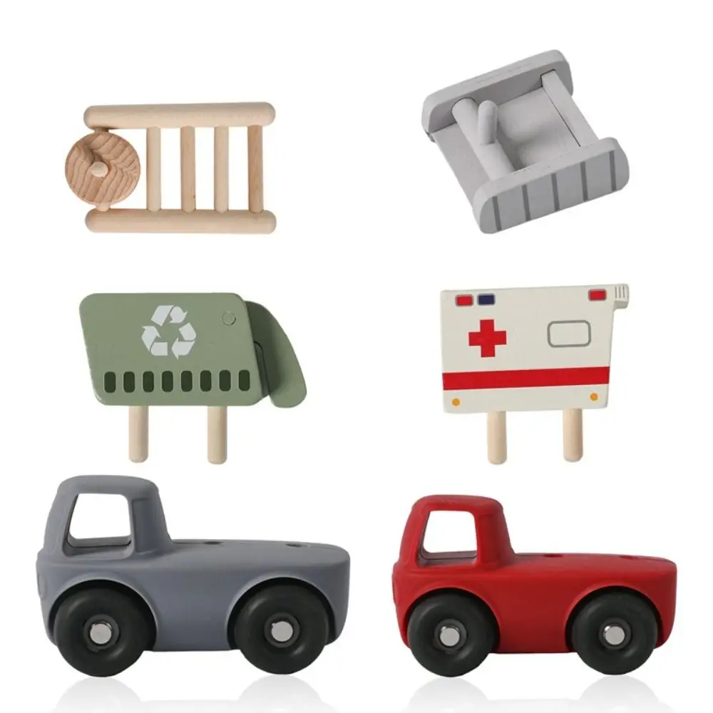 Jeux Montessori détachables, corps multifonctionnel en Silicone, jouet éducatif, voitures, chariot en bois, conception mixte et assortie