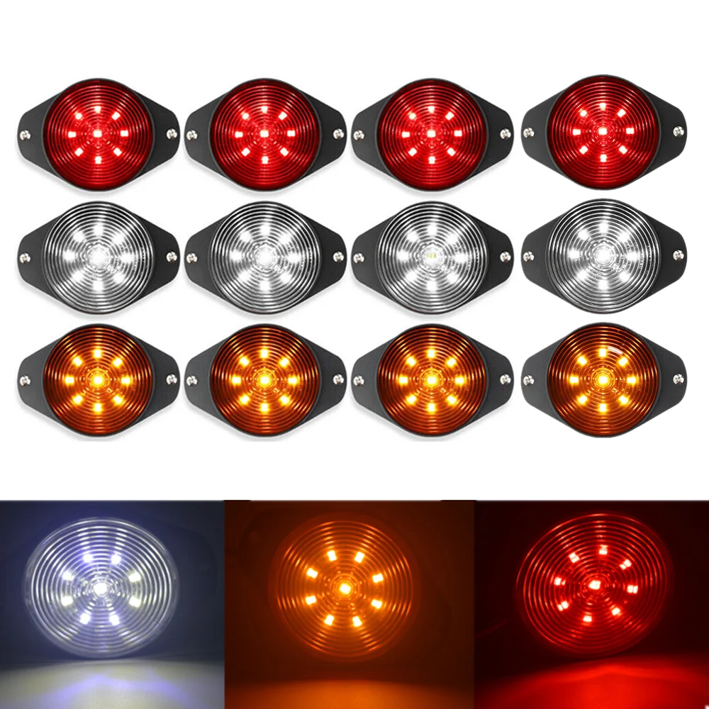 4PCS 9LED Round Trailer Side Lights Rear Warning lights Car Truck Turn Indicators Lights 12-24V for Car lights Side Marker Lamp