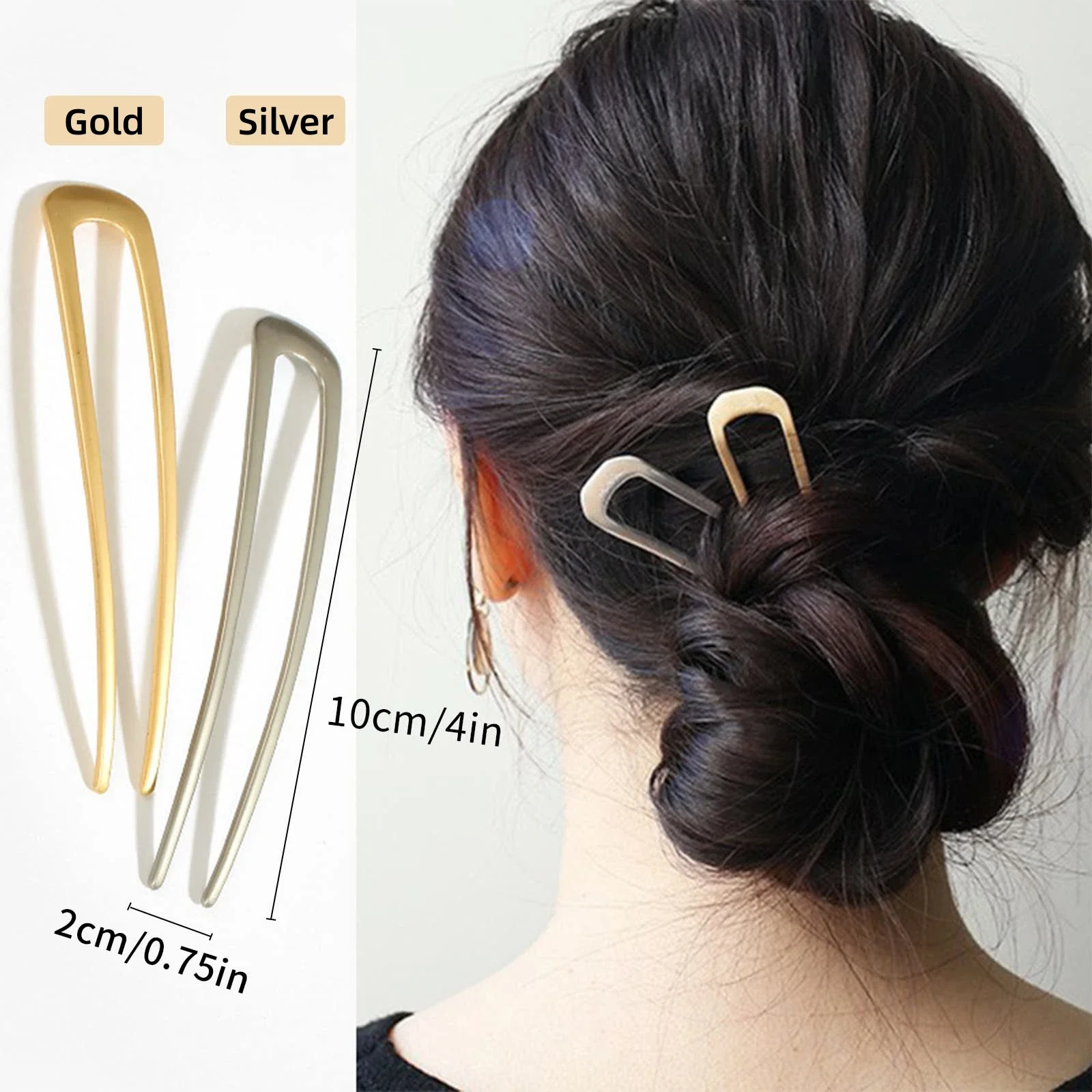 Simple Metal U Shaped Hair Pin French Style Hairpins Fork Sticks Hair Accessories for Long Hair Women Girls