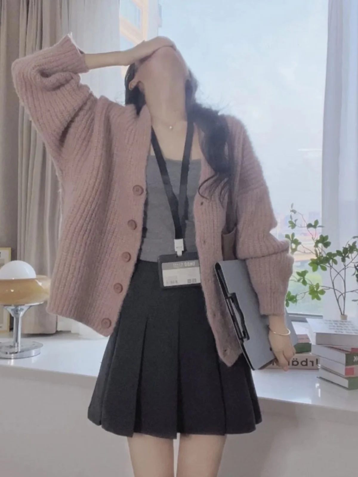 

Chic Korean Style Pink Knitted Cardigan And Halter Top Skirt Three-Piece Set for Women Beautiful And Unique Spring Fashion