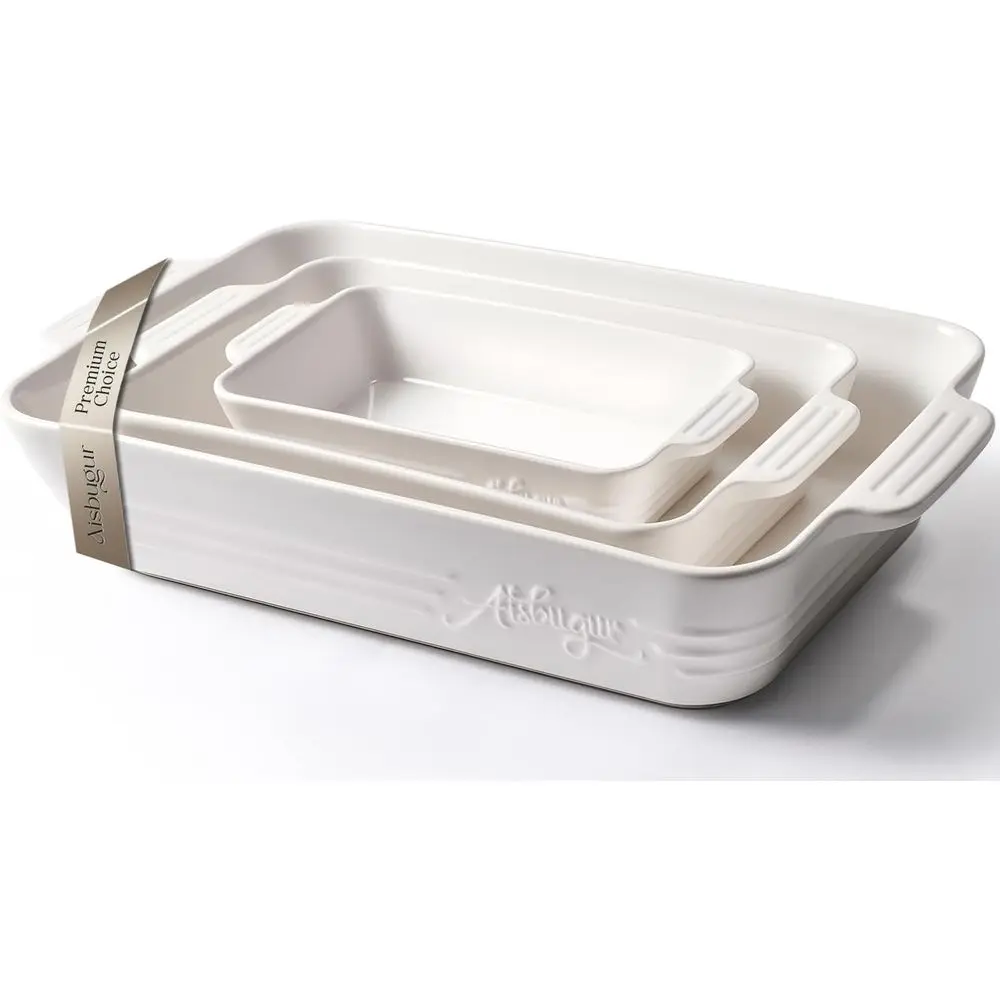 

3-Piece Casserole Dishes or Oven, Multi-Size Set for Cooking, Serving, and Baking, White (16.1''/12.2''/9'')