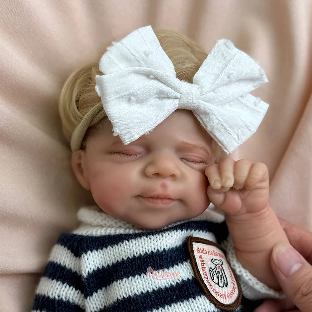 12-calowa przenośna lalka Reborn z pełnego silikonu, ręcznie robiona, blond włosy, zmywalna zabawka dla niemowląt, śpiąca dziewczynka na prezenty urodzinowe