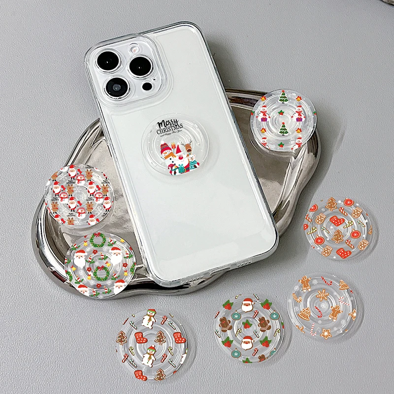 Socket Grip Tok Acrylic Glue Material High Quality Transparent Folding Stand Christmas Pattern Phone Holder Foldable phone grip