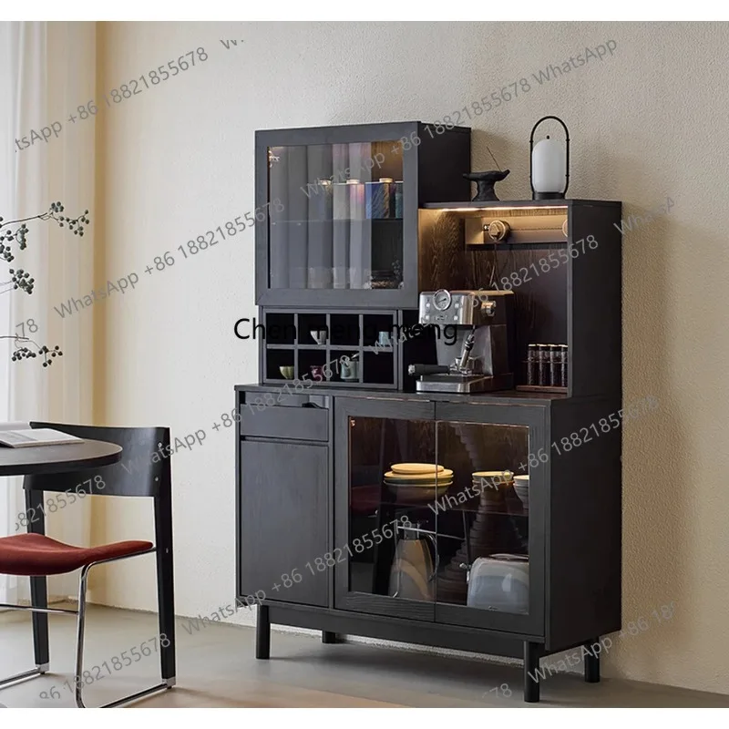 

Винтажный настенный буфет RH с интегрированным хранением, винный шкаф, черная полка для чая из массива дерева