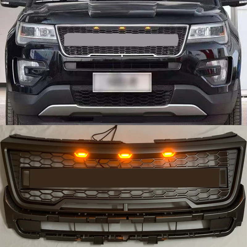 Car Grille For Explorer 2015 2016 2017 2018 Raptor Style Front Face Modification LED Racing Grills Bumper Mask Mesh Cover