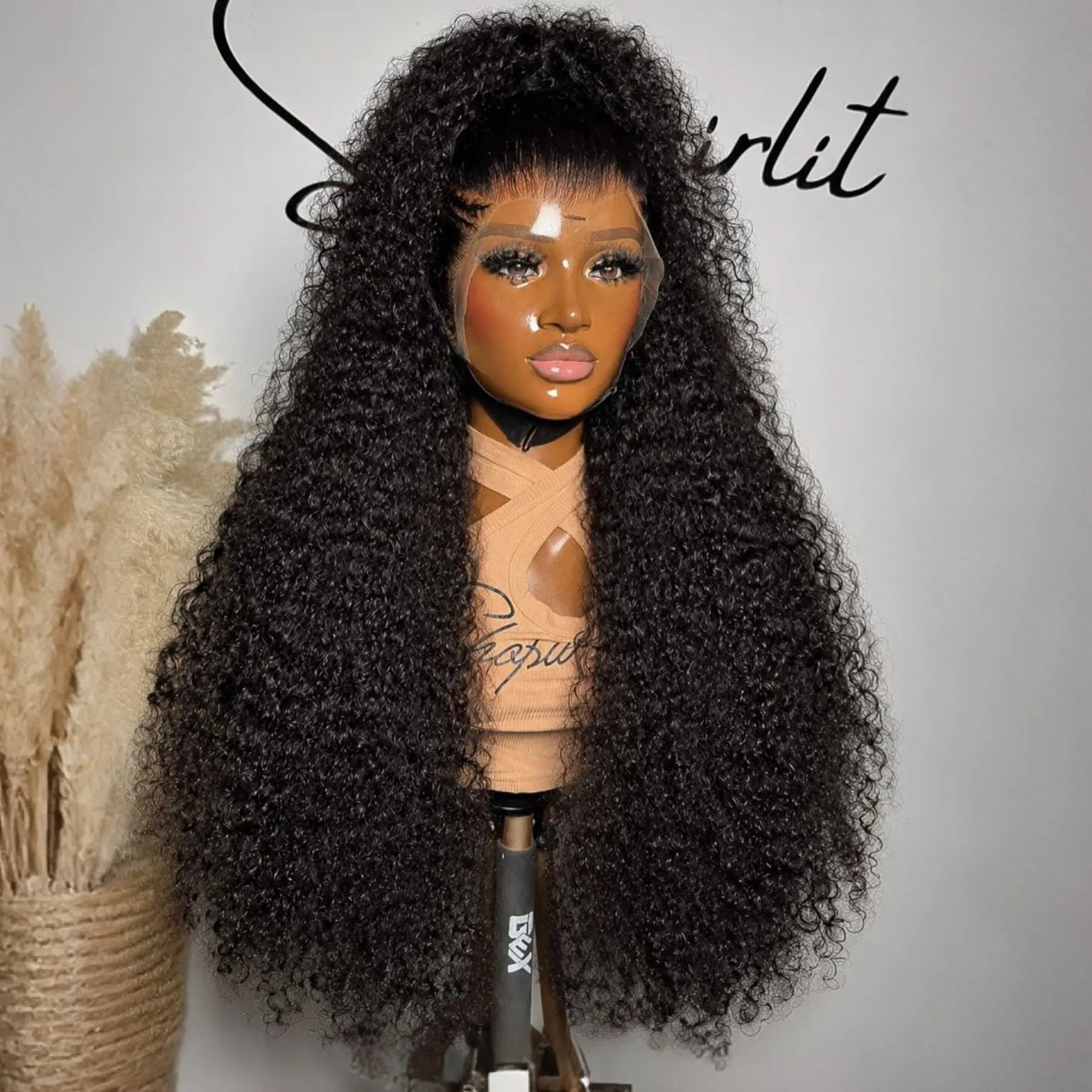 Black Color 13X4x1 HD Lace Frontal Synthetic Wig Ponytail Jerry Curly Preplucked Cosplay Daily Party Wedding Soft Hair Prepluck view 2
