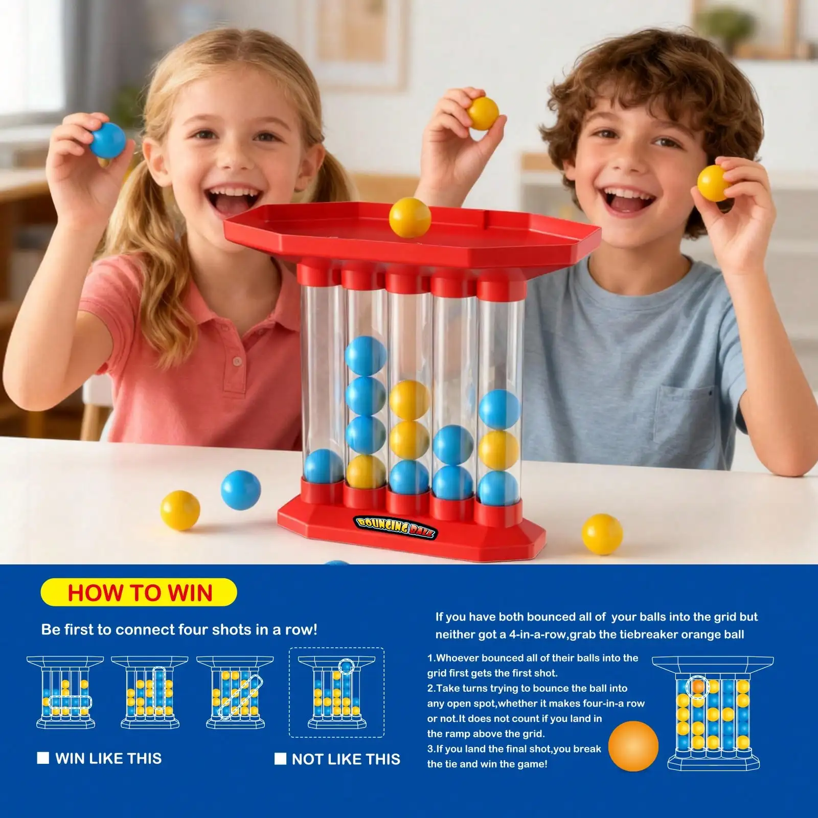 Bounce Ball Connect 4 Game, Family Party Travel Interactive Board Game, Parent-child Fun Tabletop Toy,Holiday Gift for Teens 14+