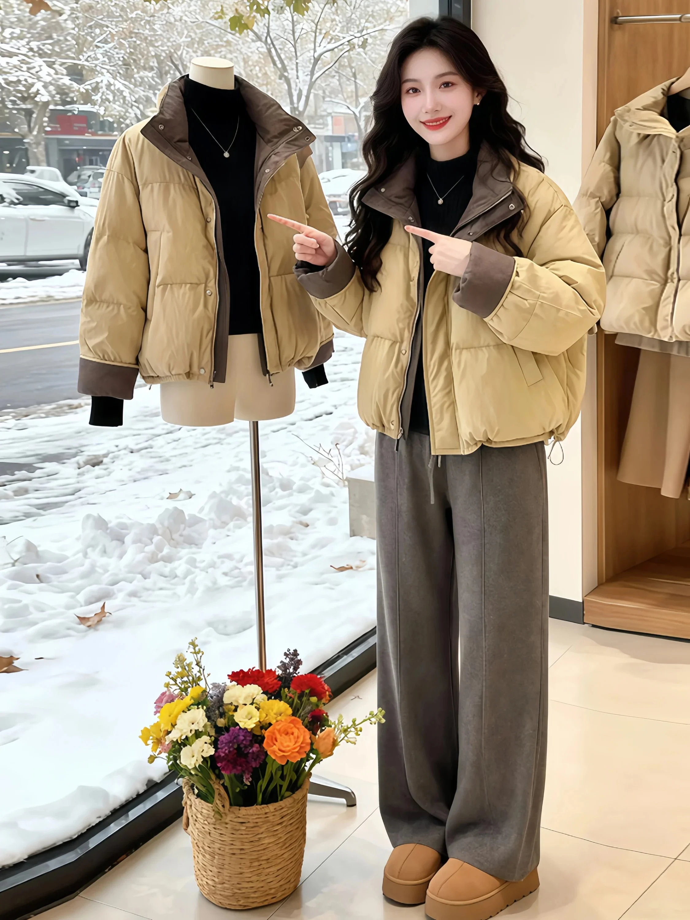 Thickened Short down Cotton Jacket Women's Winter New Style Bread Style Coat Stand Collar Loose Fit Small Size Outerwear