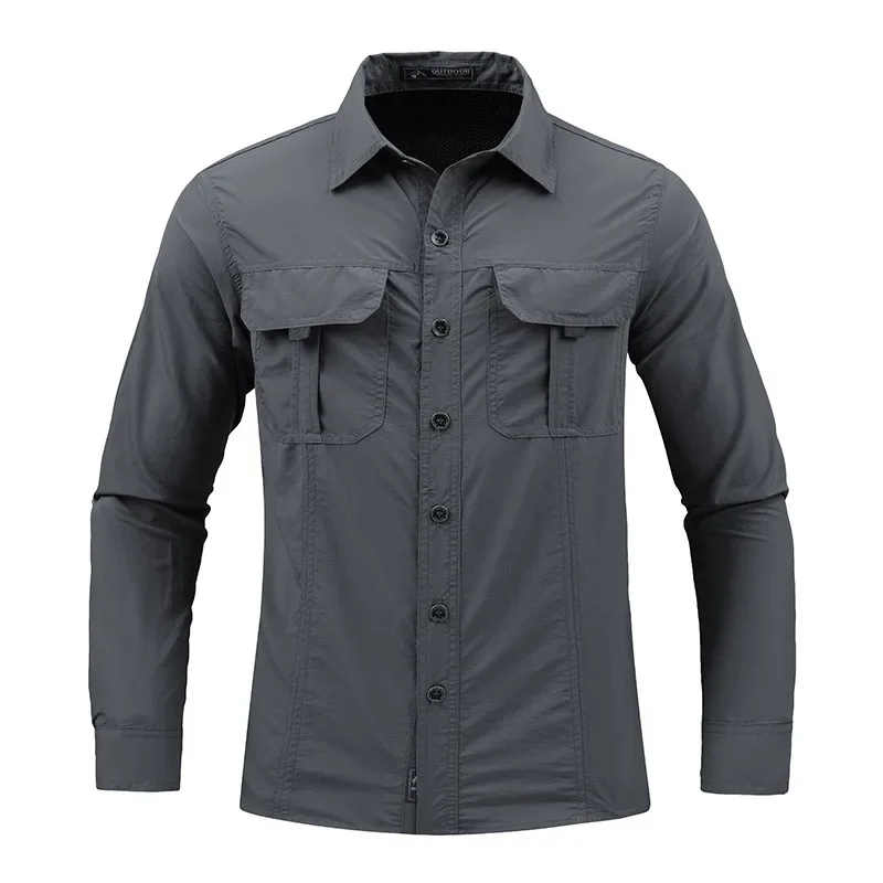 Men Summer Tactical Long Sleeved Shirts US Hot Outdoor Multi-pocket Army Green Waterproof Summer Camping Fishing Cargo Shirts