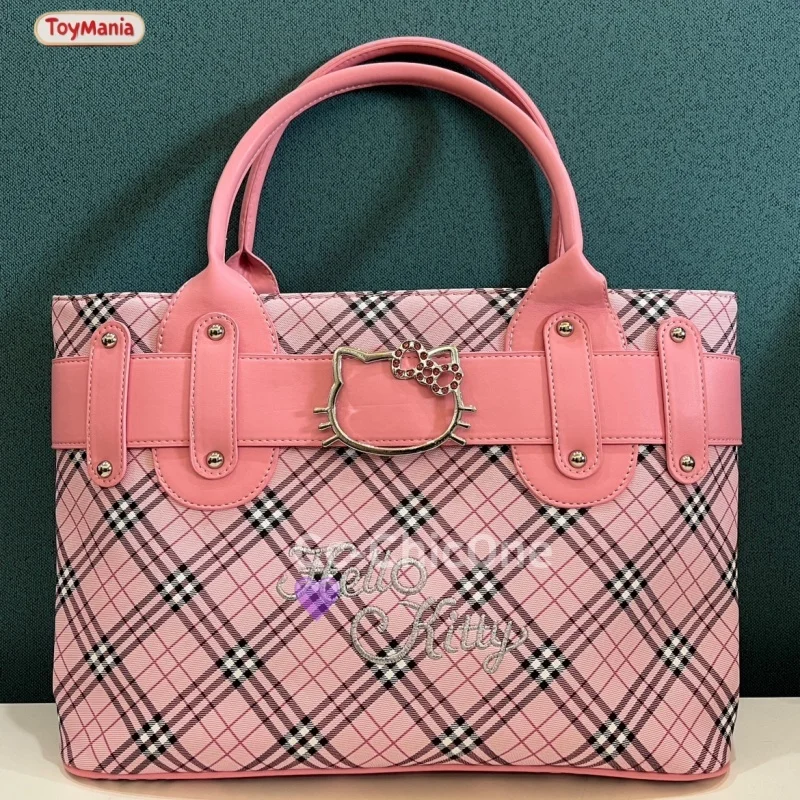 

Hellokitty Retro Handbag Pink Plaid Bag Original Design Niche Hundred Shoulder Tote Bag