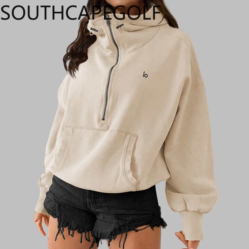 2024 Casual Loose Yoga Wear Women's Outdoor Sports Zipper Shirt Long Sleeve Drawstring Large Pocket Hoodie Coat