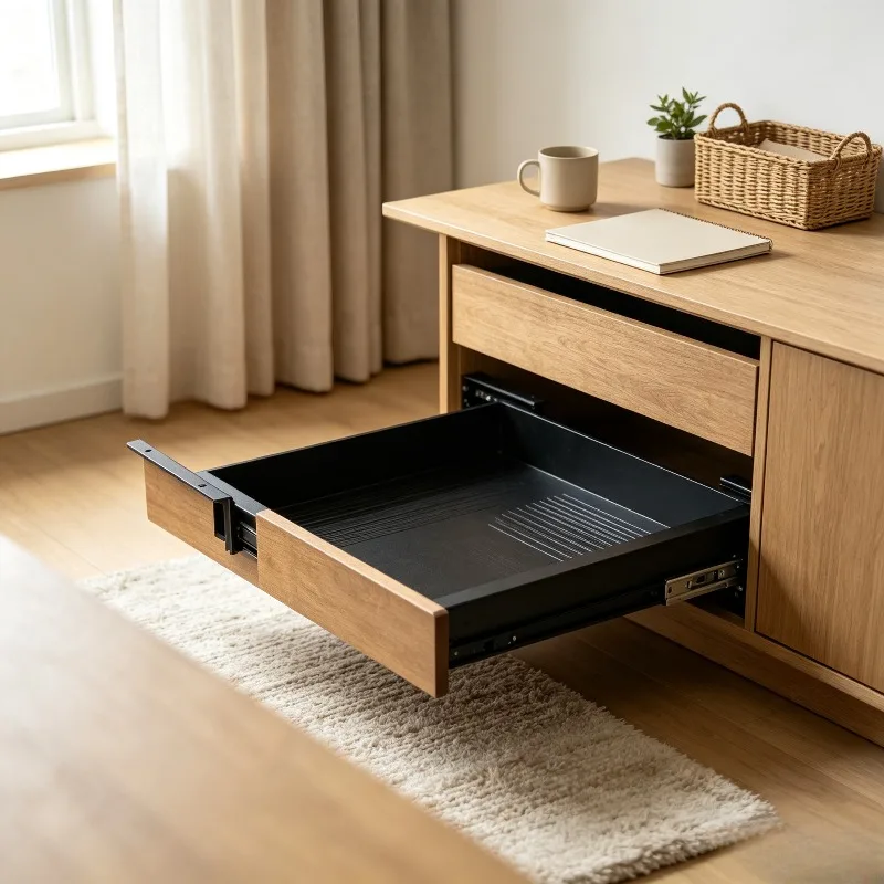 Under Desk Drawer Organizer, Silent Lockable Storage Box for Lifting Computer Table, Durable Add-on Tray with Soft-close Slide.