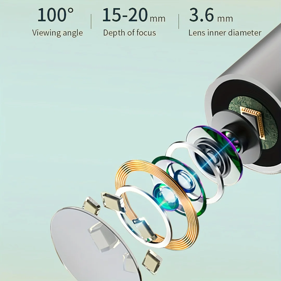 مجموعة أدوات إزالة شمع الأذن، 1080 بكسل عالية الوضوح، ضوء LED، عرض التطبيق، مع 6 رؤوس ملعقة قابلة للاستبدال، شحن USB