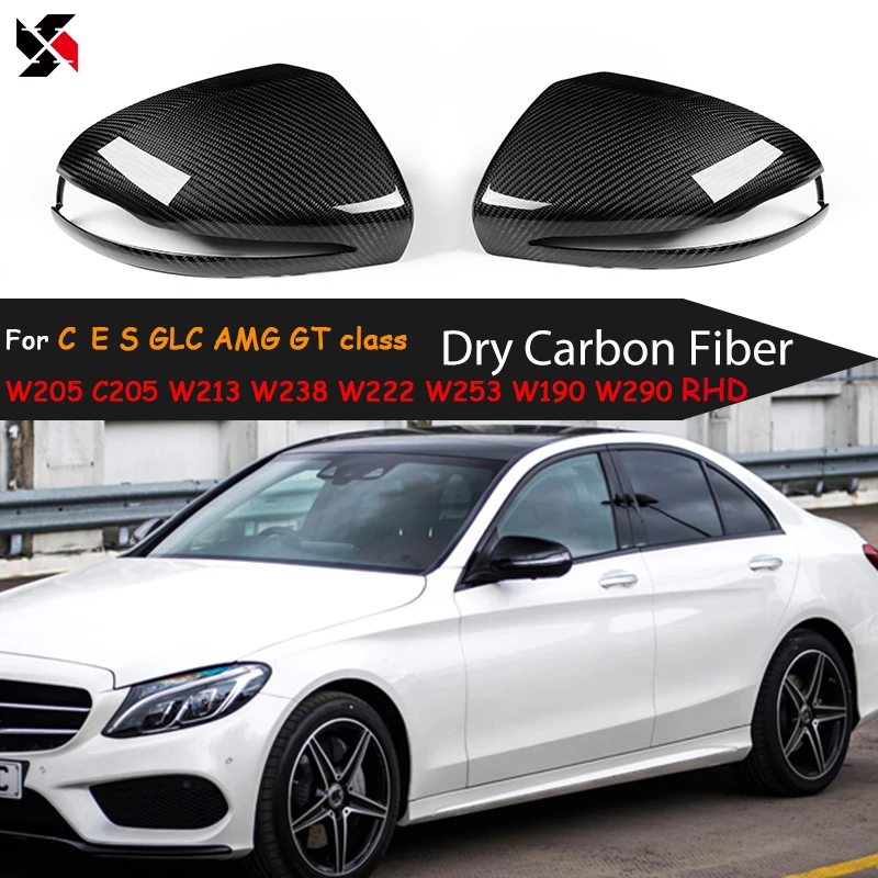 

Dry Carbon Fiber Rearview Exterior Side Door Mirror Caps 2 Pecies for Mercedes W205 C205 W213 W238 W222 W253 W190 W290 RHD Only