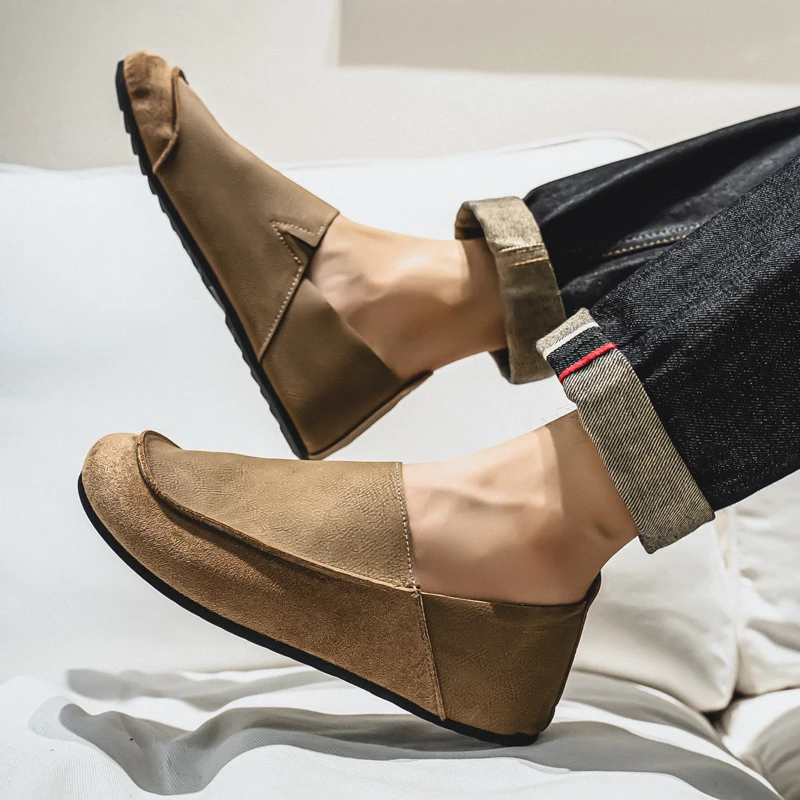 

Четырехсезонные универсальные повседневные однотонные мужские лоферы на плоском каблуке в стиле ретро, легкие прогулочные лоферы с неглубоким горлышком для ленивых