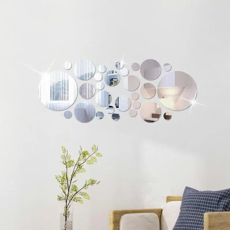 26PCs 3D Round Mirror Acrylic Mirror Wall Sticker DIY Bedroom Bathroom And TV Background Room Sticker Wall Decoration