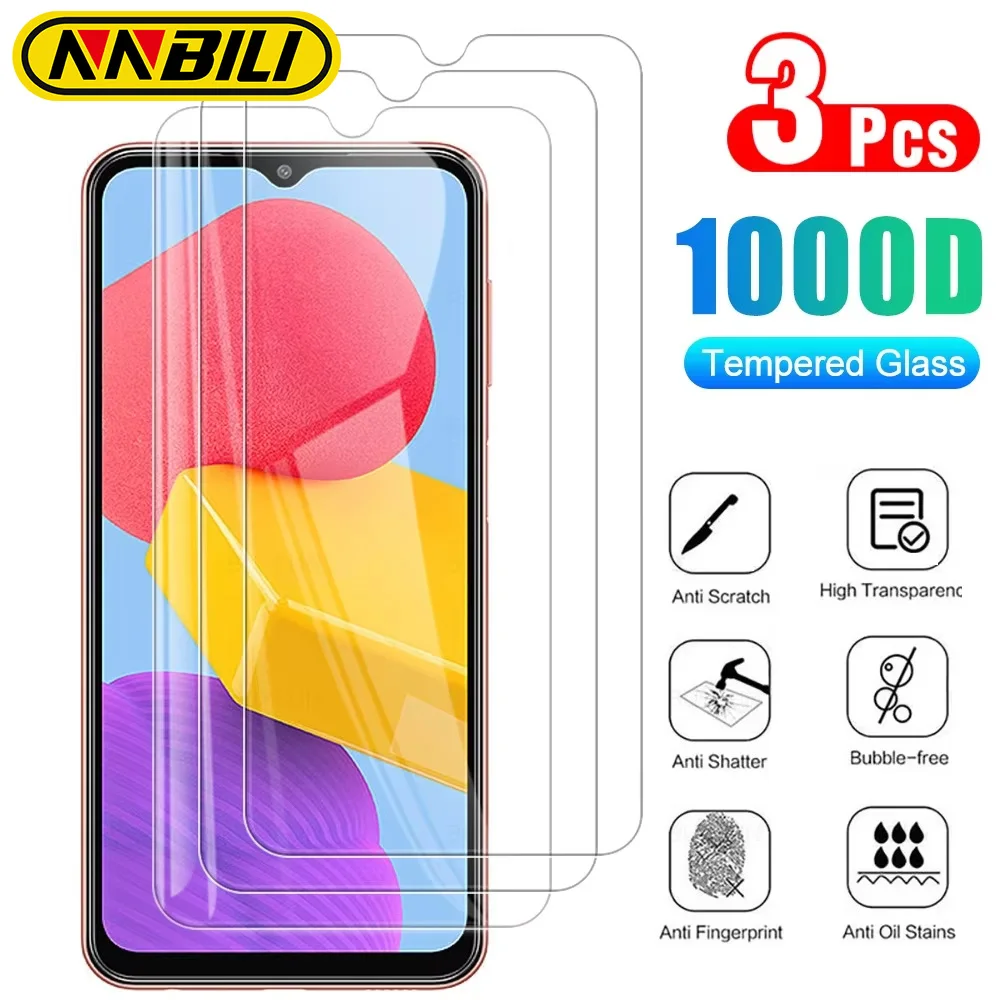 NNBILI 3Pcs Protective Glass for Samsung M13 M55 5G Screen Protector Tempered Glas Galaxy M13 4G M23 M33 M53 M14 5G Glass Film