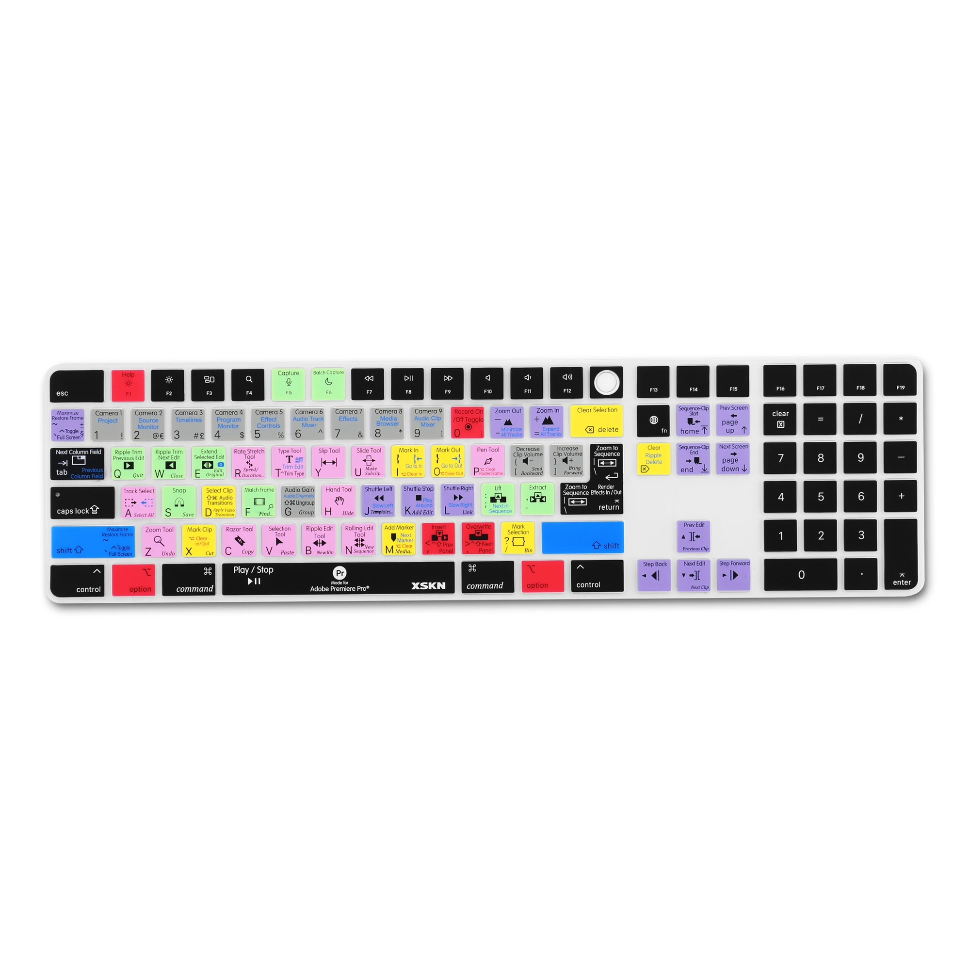 

XSKN Premiere Pro Shortcuts Silicone Keyboard Cover for 2021-2023 24" iMac Magic Keyboard with Numeric Keypad and Touch ID A2520