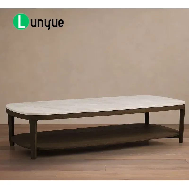 Luxury Marble Top Coffee Table Solid Oak Wood Interior Living Room Furniture Modern Elegant Center Table for Home Decor