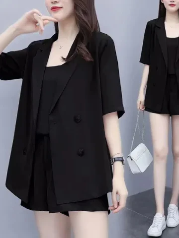 

Plus Size Slimming High Waist Suit Set for plus Size Women Summer New Sle Korean Version Loose Fit ort Pants Tee Piece Suit