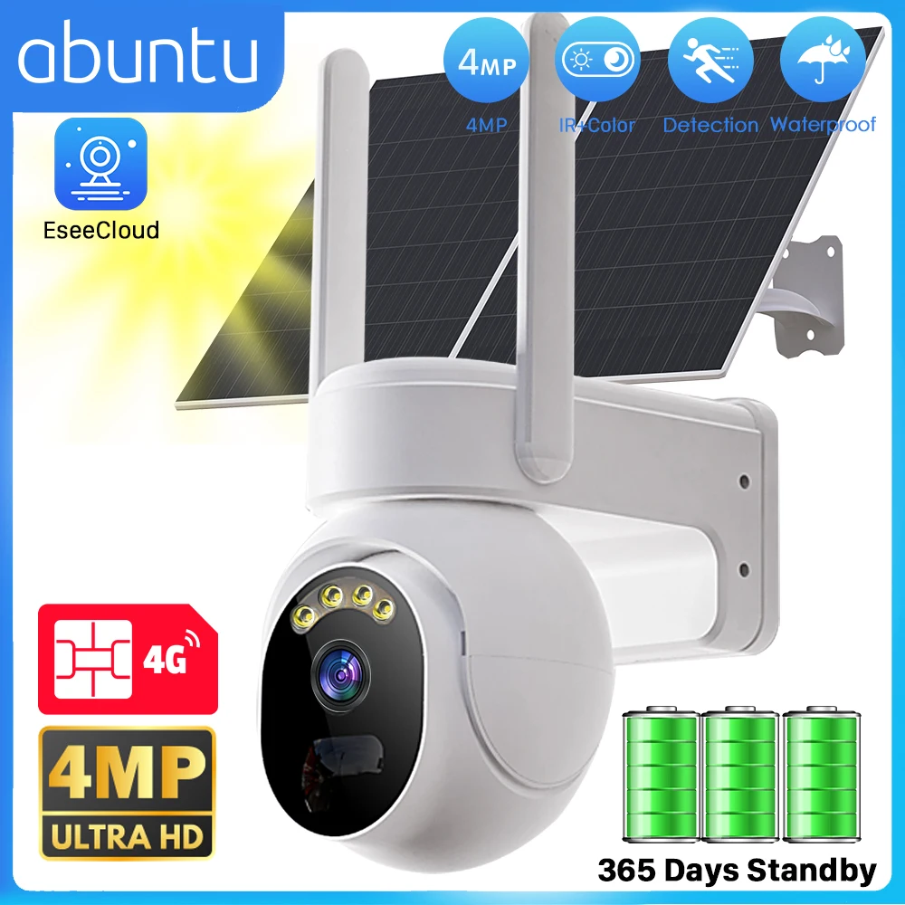 

4MP 2K HD 4G SIM Card Solar Camera Outdoor Wireless Battery Surveillance Camera PIR Human Detection 365 Day Standby Security CAM