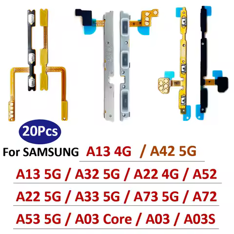 20Pcs，Power on/off Volume Key Button Flex For Samsung A02 A02S A32 A52 A72 A03s A03 Core A13 A22 A33 A53 A73 4G 5G