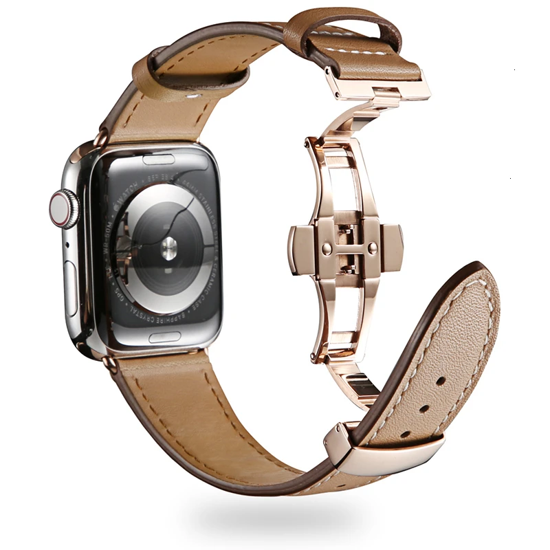 Cow Leather strap For Apple Watch band 44mm bracelet iwatch series 6 5 4 3 2 Luxury steel buckle 42mm loop 38mm Replacement 40mm