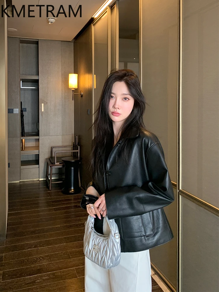 100% 진짜 양피 자켓 여성 캐주얼 블랙 정품 가죽 자켓 고품질 겉옷 가을 옷 2025 여성 дубленка
