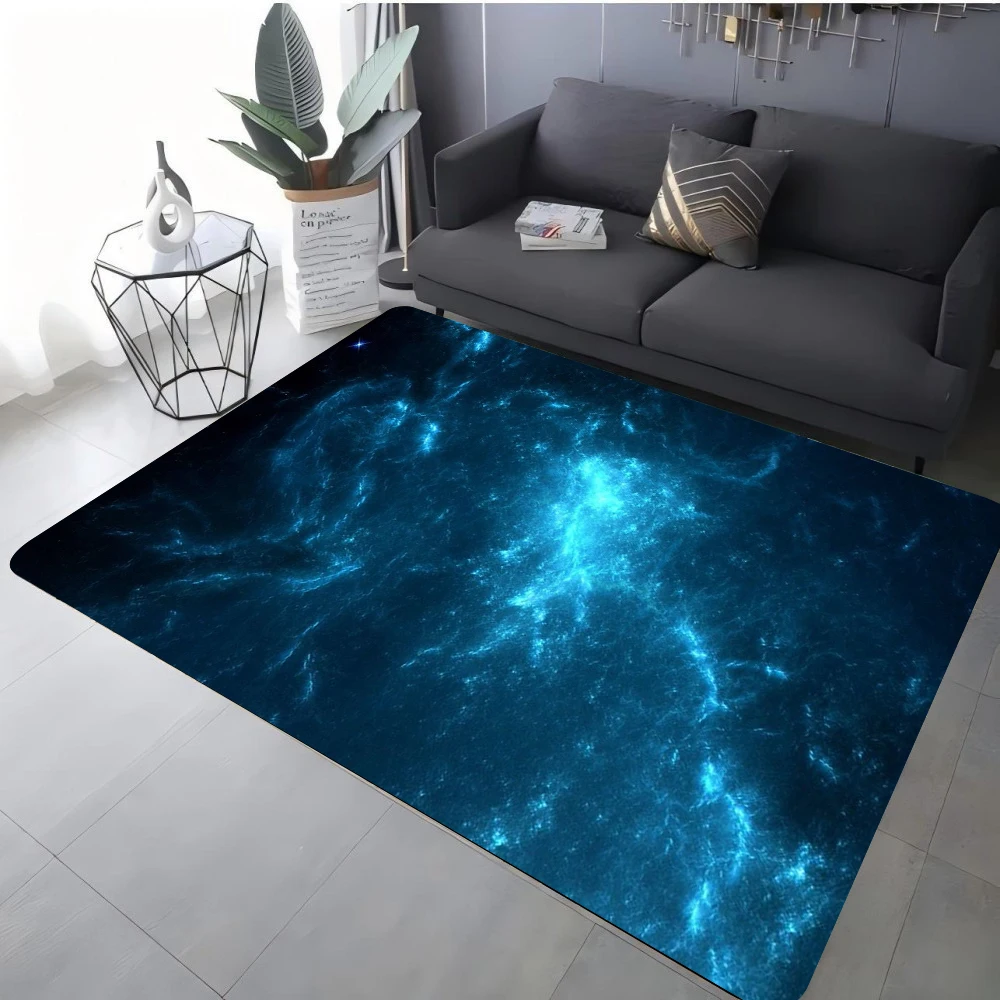 Modern Blue Abstract Liquid Art Area Rug, Soft Non-Slip Indoor Outdoor Floor Mat for Galaxy and Smoke Themed Living Room Decor