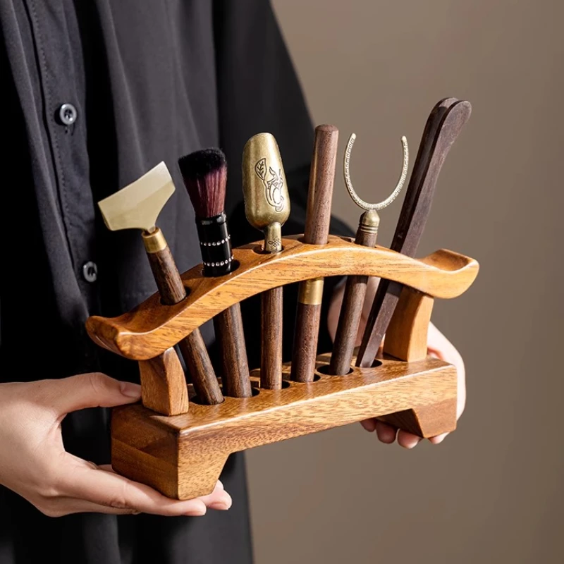 

Walnut Stand, Six Gentlemen Set, Knife, Clamp, Brush, Practical Tools for Ceremony or Room