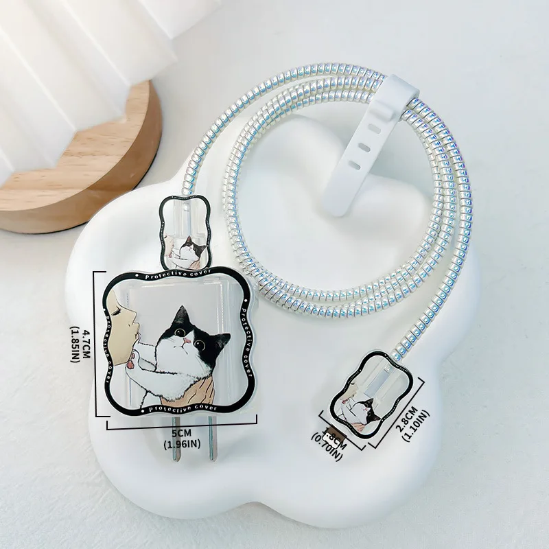 Cute Cat 5pcs Charging Data Cable Protector Winder Accessories For iPhone 18/20w Charger Protective Cover