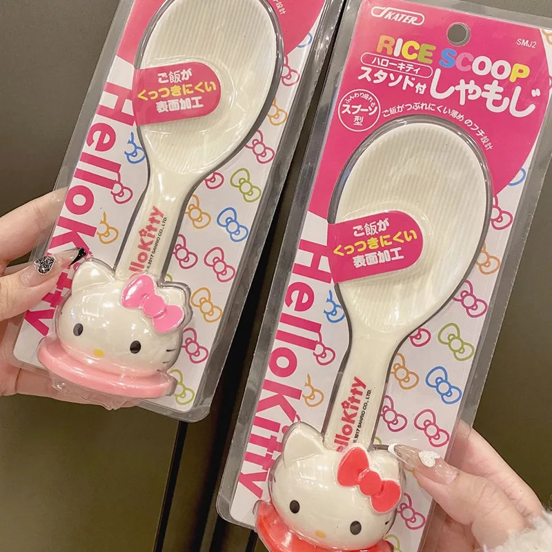 Sanrio Hello Kitty 20cm Suction Cup Rice Spoon Non-stick Plastic Rice Cooker Girls Household Rice Shovel Kawaii Spoon Gifts