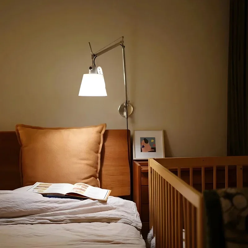 Rocker arm telescopic designer simple creative study bedroom bedside reading medieval wall lamp