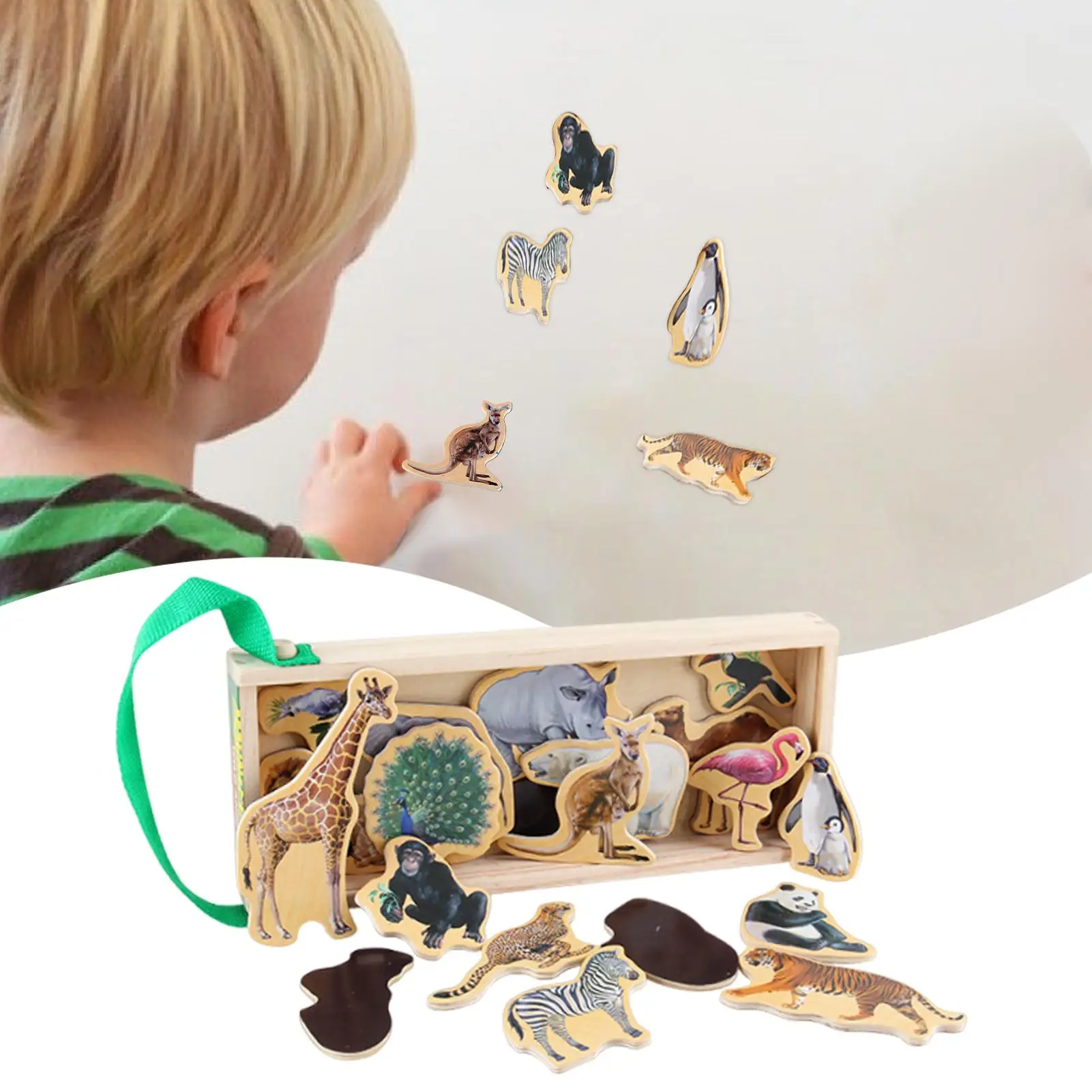 어린이를위한 냉장고 자석 나무 퍼즐 게임 어린이 냉장고 자석 교육 금속 보드 야생 동물 동물을위한 자기 용품