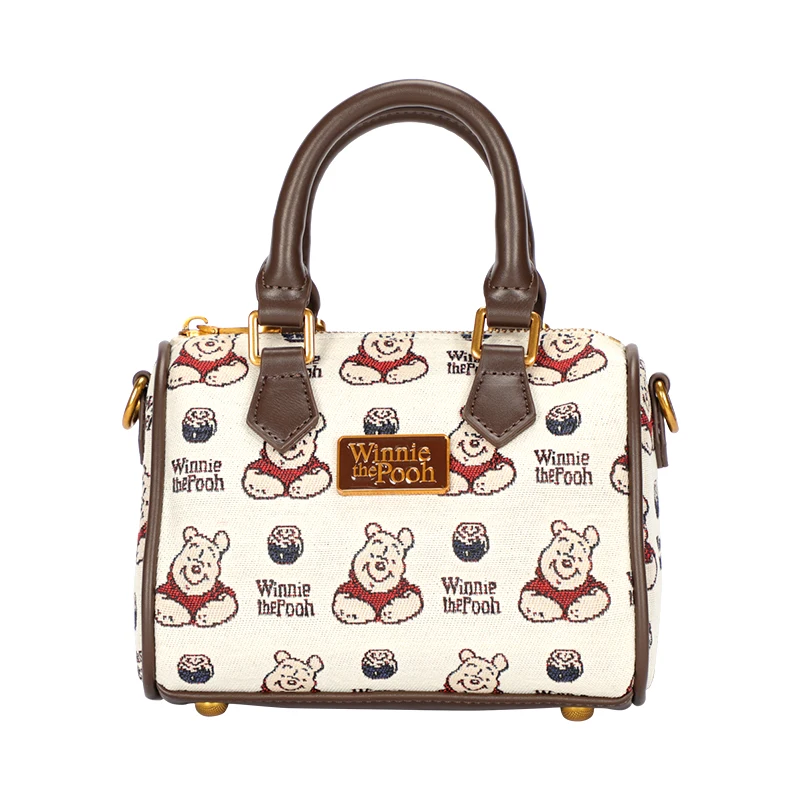 Disney Winnie The Pooh Canvas Cartoon Handbag With Zipper Closure, Casual Crossbody Bag