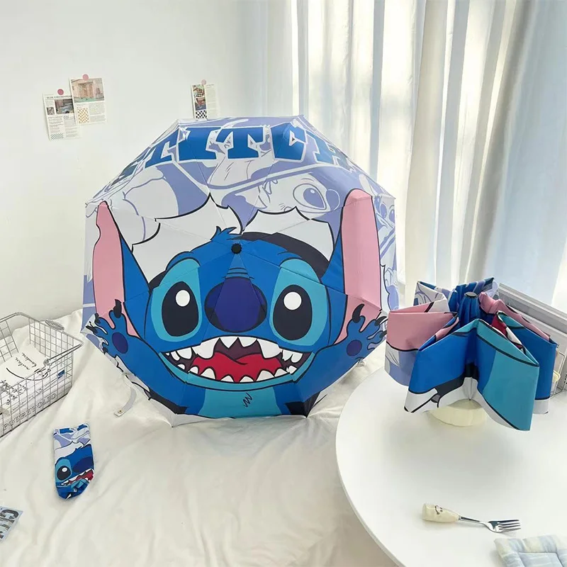 

Disney Stitch Sunumbrella мультяшный Зонт Лило и Стич Защита от УФ 3 складывающиеся фотообои для женщин и детей подарок