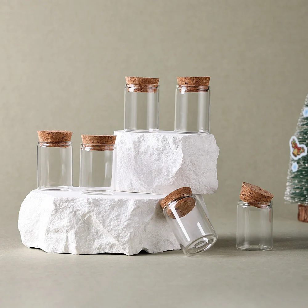 6 stuks 15 ml lege kurk transparante glazen monsterflessen – hervulbare lekvrije containers voor crèmes, serums, specerijen