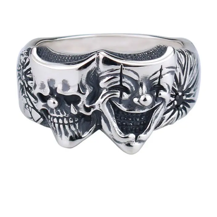 Outdoor EDC Retro Double sided Good and Evil Joker Ring Creative Gifts